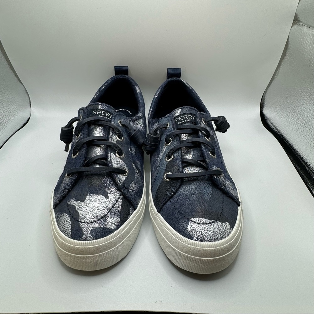 Sperry Crest Vibe Metallic Blue and Silver Camo.